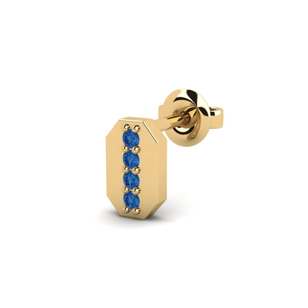 18ct Yellow Gold Dark Blue Zirconia Men's Earring Washakie