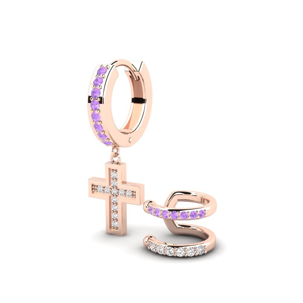 18ct Rose Gold Amethyst Men's Earring Wildkogel - SET