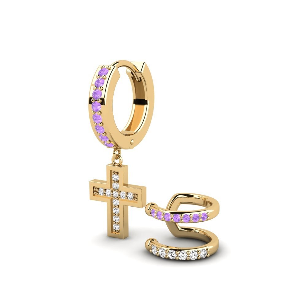 14ct Yellow Gold Amethyst Men's Earring Wildkogel - SET