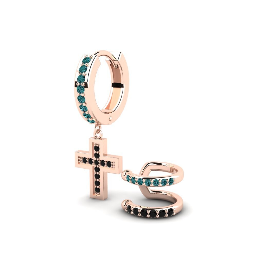 14k Oro Rosa Diamante Azul Pendiente para hombre Wildkogel - SET