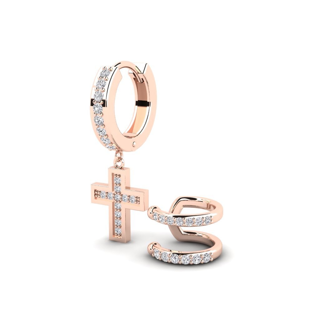18ct Rose Gold Diamond Men's Earring Wildkogel - SET