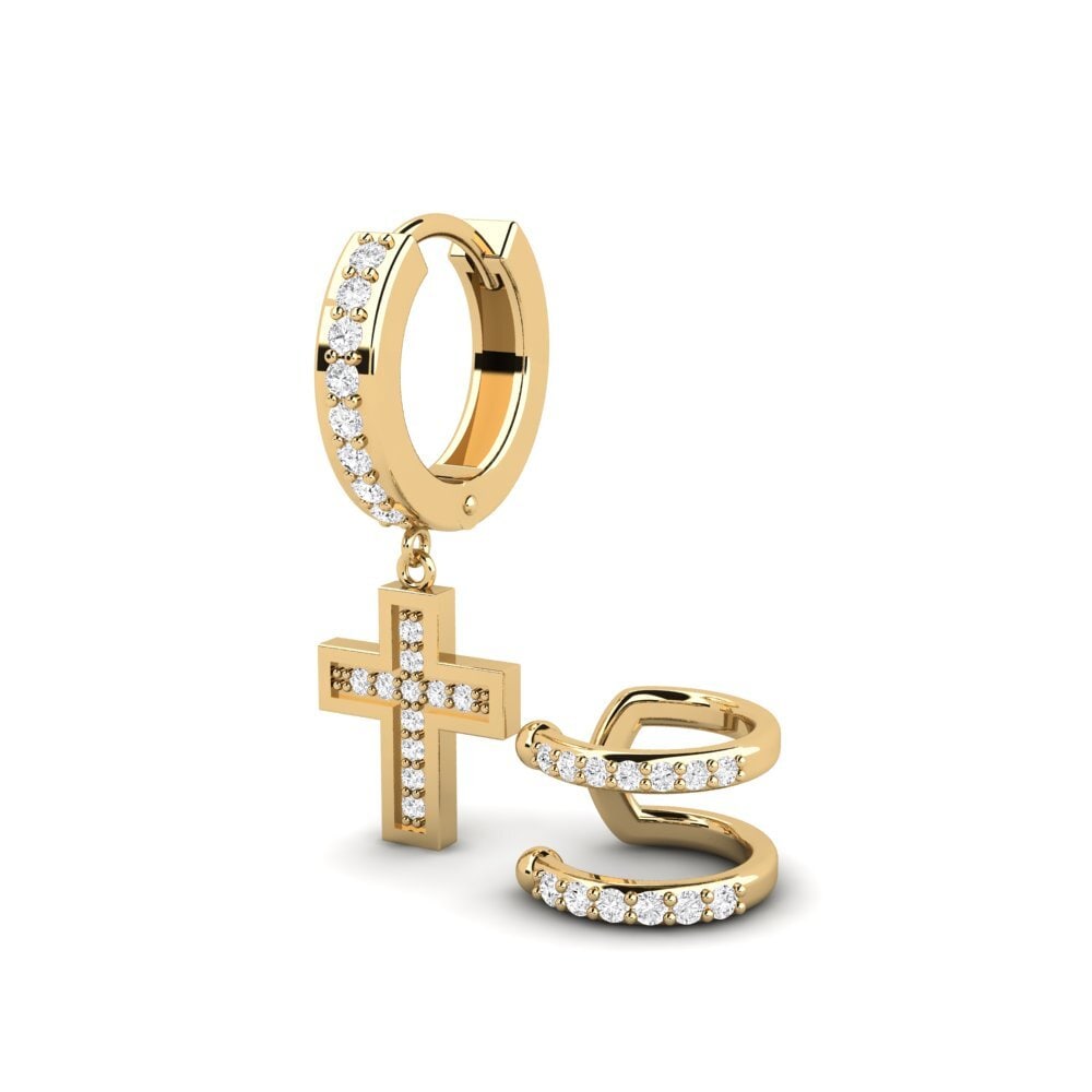 14ct Yellow Gold White sapphire Men's Earring Wildkogel - SET