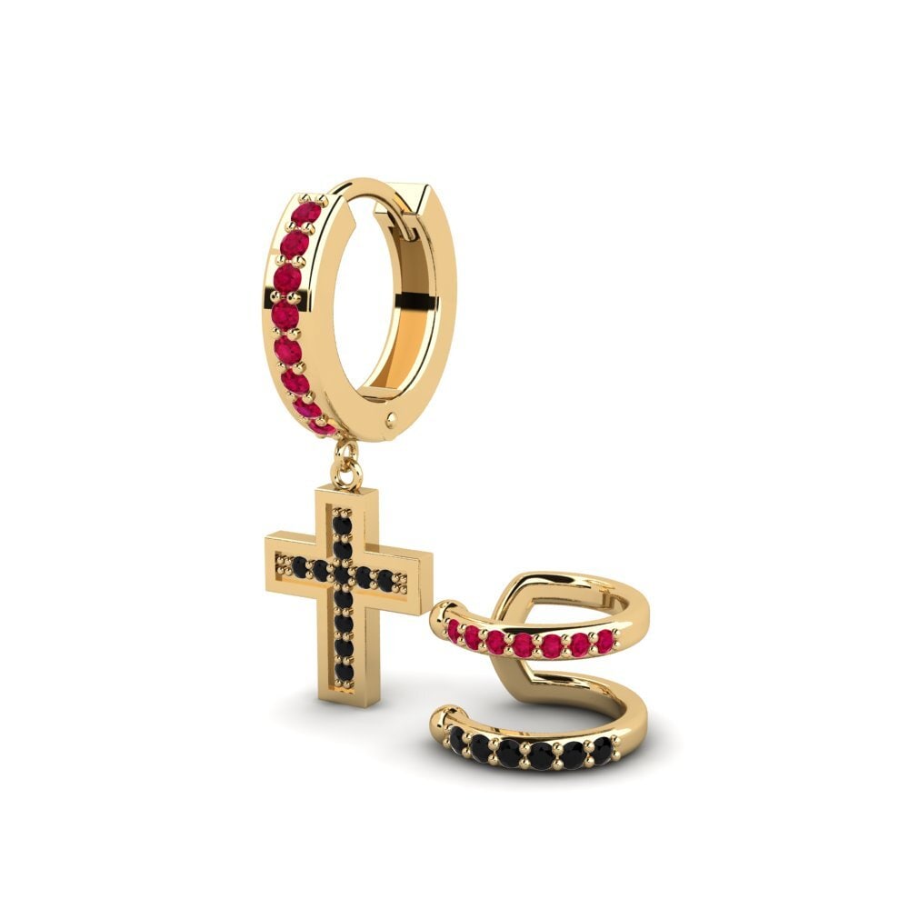 18ct Yellow Gold Ruby Men's Earring Wildkogel - SET