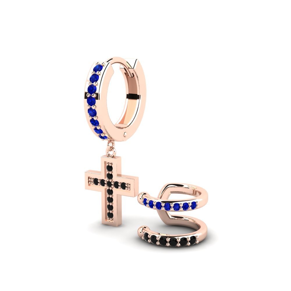 9ct Rose Gold Sapphire Men's Earring Wildkogel - SET