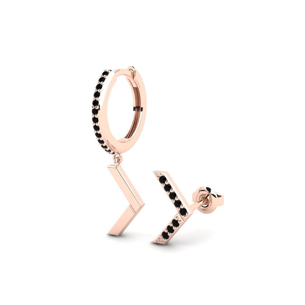 14ct Rose Gold Black Onyx Men's Earring Zaforas - SET
