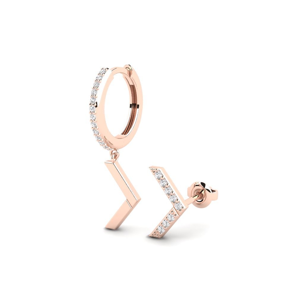14ct Rose Gold White sapphire Men's Earring Zaforas - SET