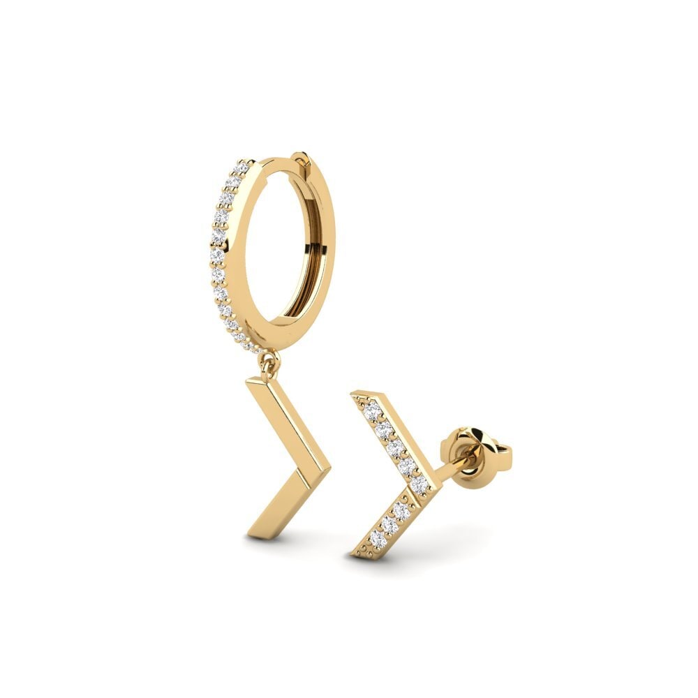 14ct Yellow Gold White sapphire Men's Earring Zaforas - SET