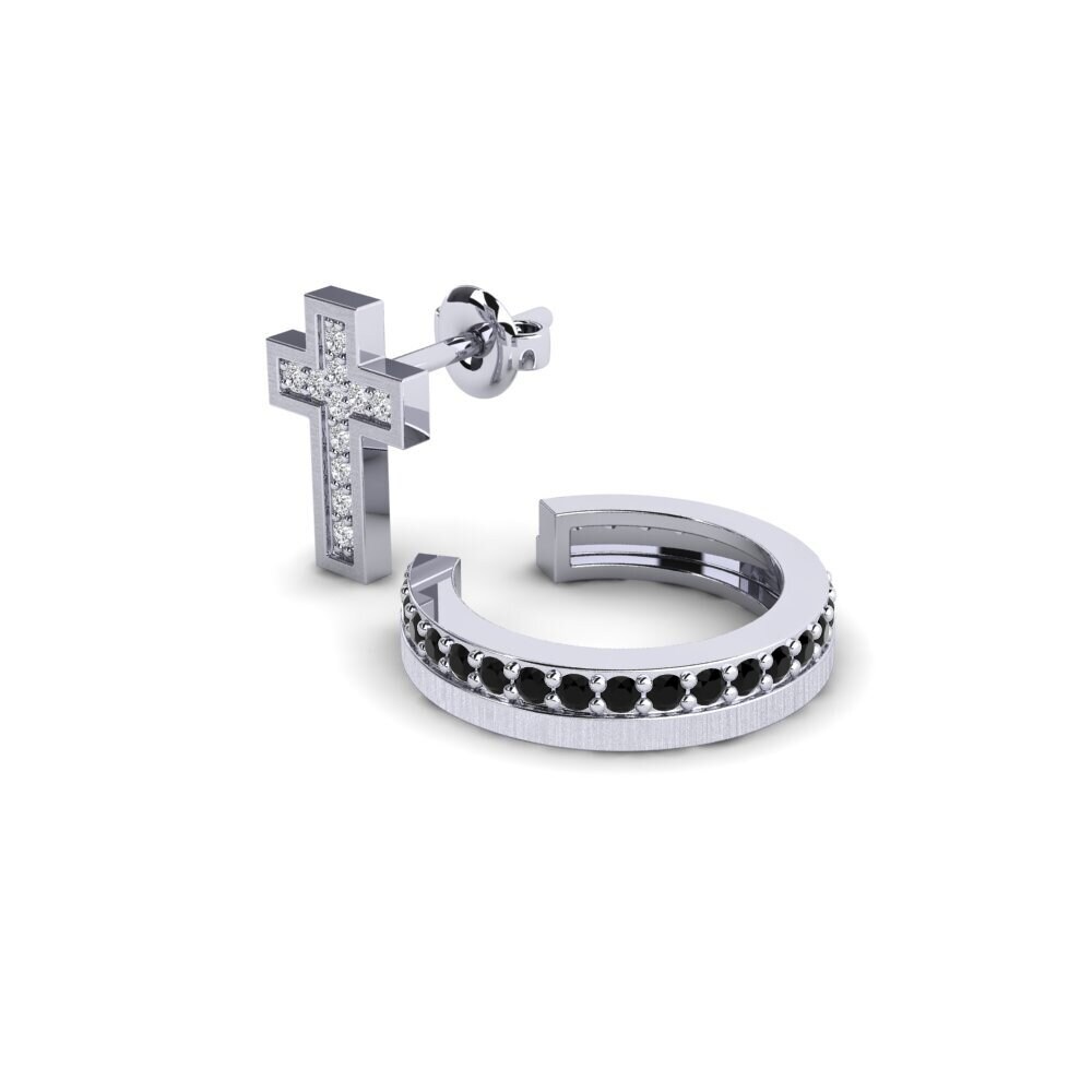 9ct White Gold Black Sapphire Men's Earring Gaisberg - SET