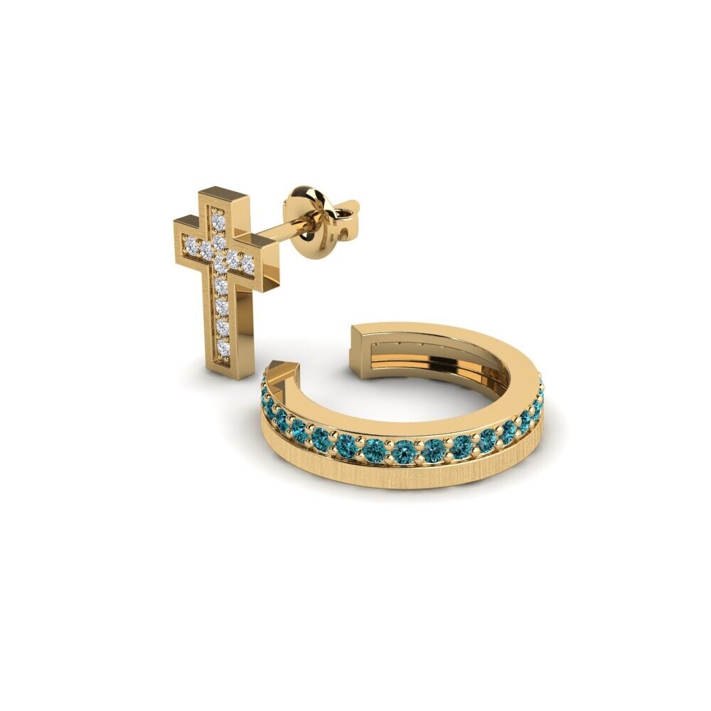 14ct Yellow Gold Blue Diamond Men's Earring Gaisberg - SET