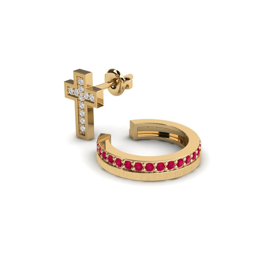 14ct Yellow Gold Ruby Men's Earring Gaisberg - SET