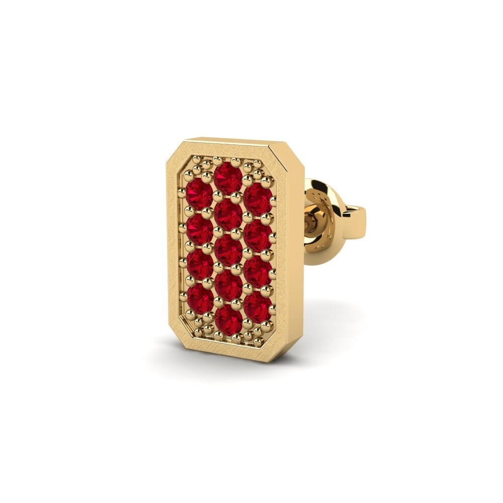 9ct Yellow Gold Red Zirconia Men's Earring Grossglockner