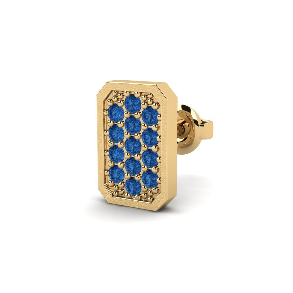 9ct Yellow Gold Dark Blue Zirconia Men's Earring Grossglockner