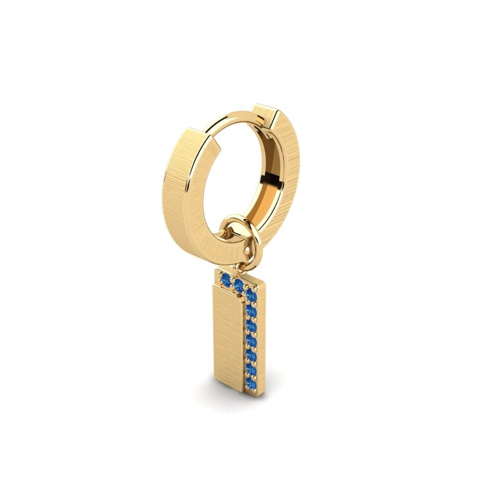 9ct Yellow Gold Dark Blue Zirconia Men's Earring Joensu