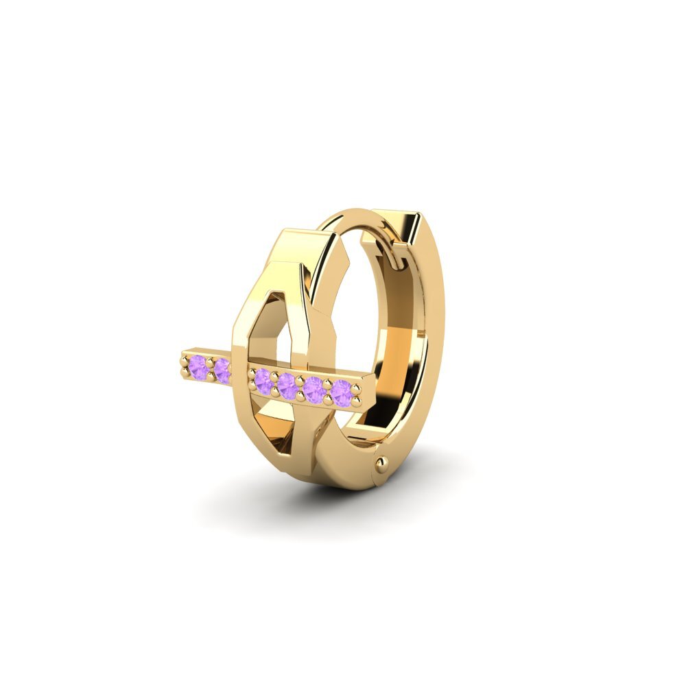 14ct Yellow Gold Amethyst Men's Earring Joinder