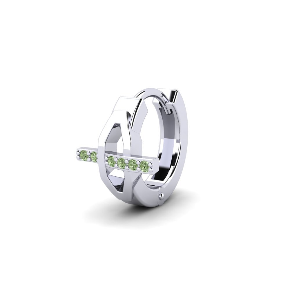 9k Oro Blanco Diamante Verde Pendiente para hombre Joinder