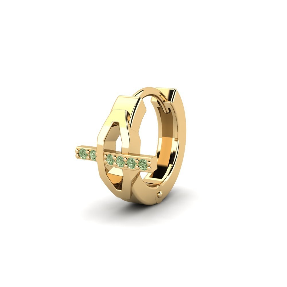 14ct Yellow Gold Green Diamond Men's Earring Joinder