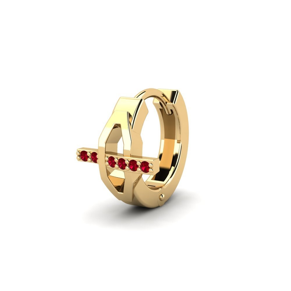 9ct Yellow Gold Red Zirconia Men's Earring Joinder