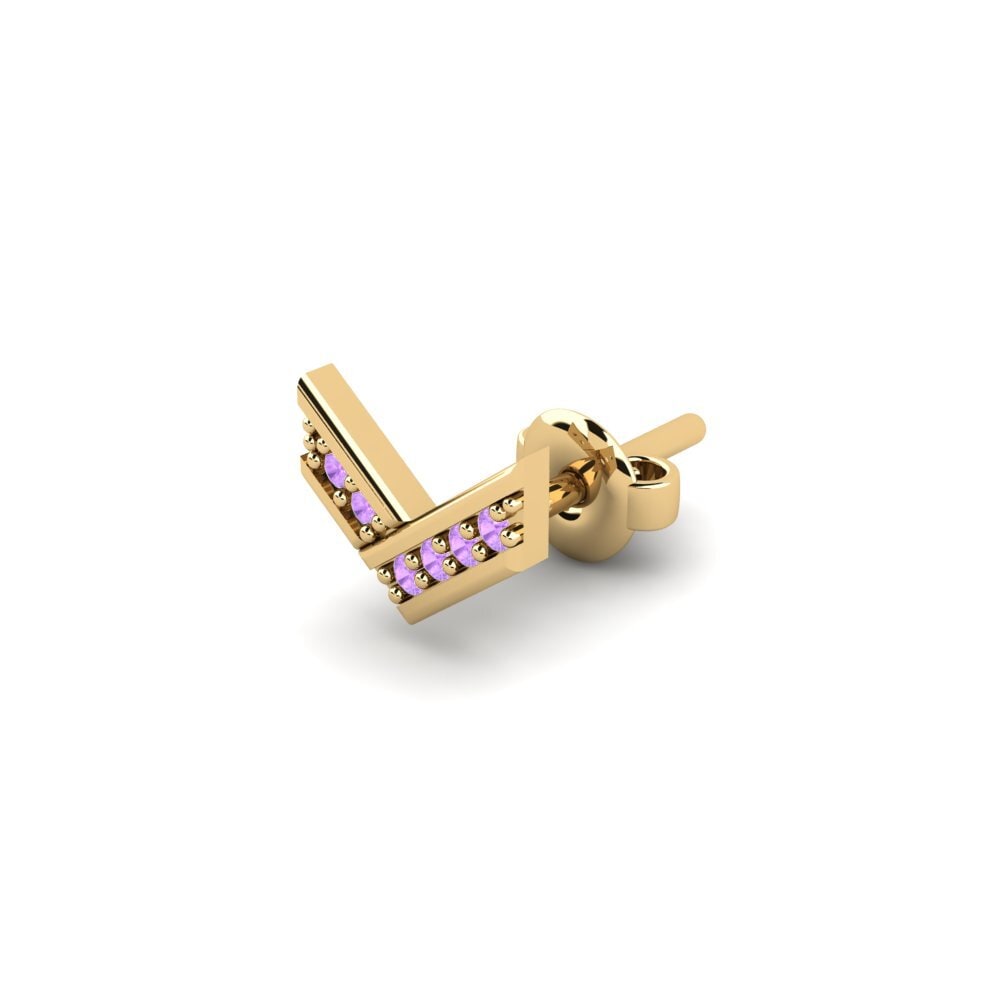 14ct Yellow Gold Amethyst Men's Earring Judrus