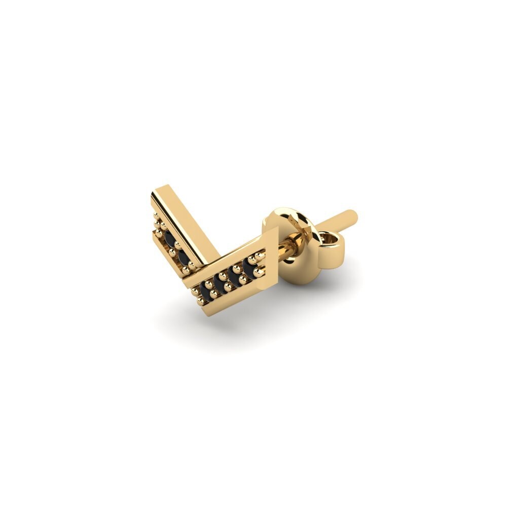 14ct Yellow Gold Black Sapphire Men's Earring Judrus