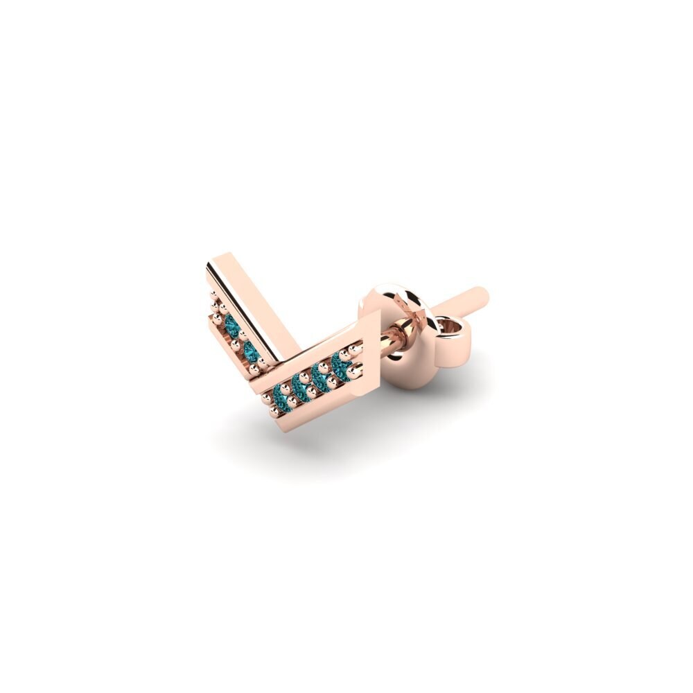 14ct Rose Gold Blue Diamond Men's Earring Judrus