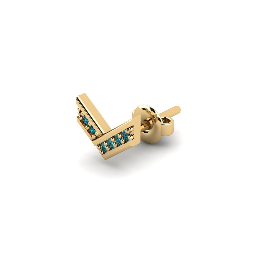 18ct Yellow Gold Blue Diamond Men's Earring Judrus