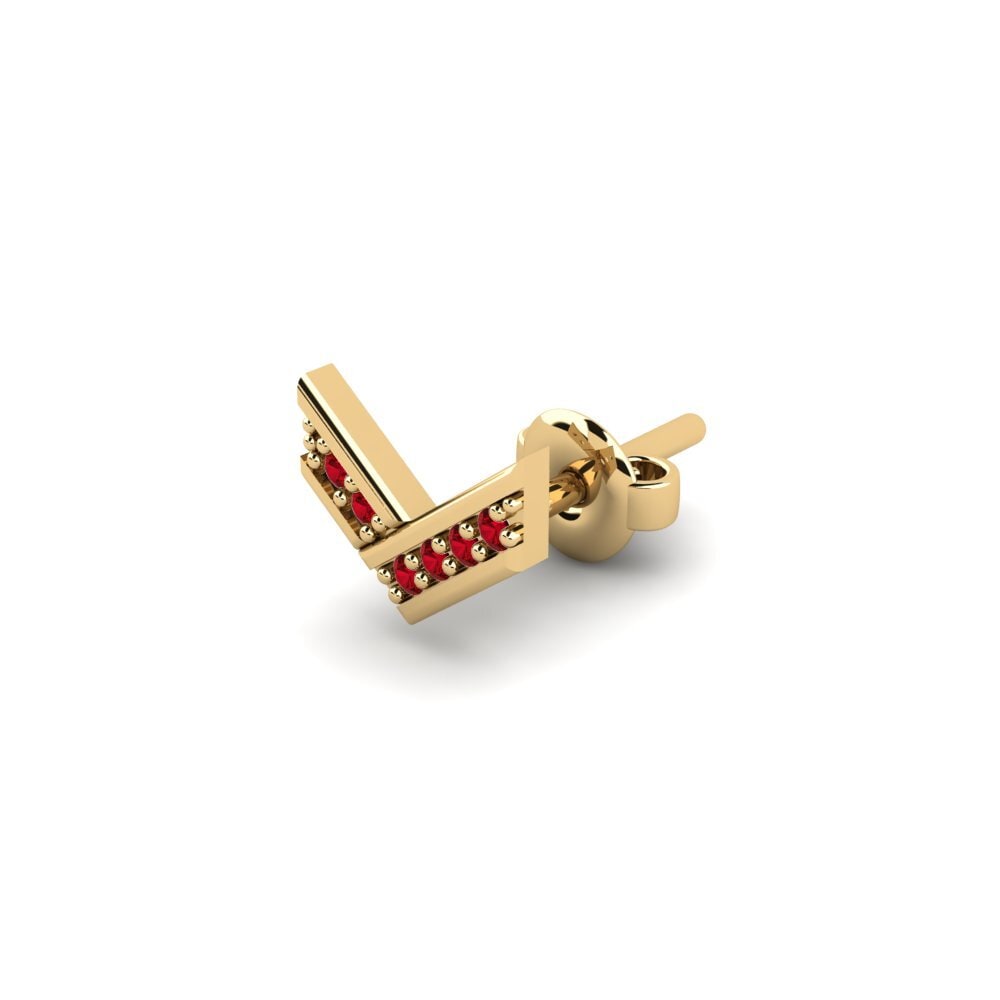9ct Yellow Gold Red Zirconia Men's Earring Judrus