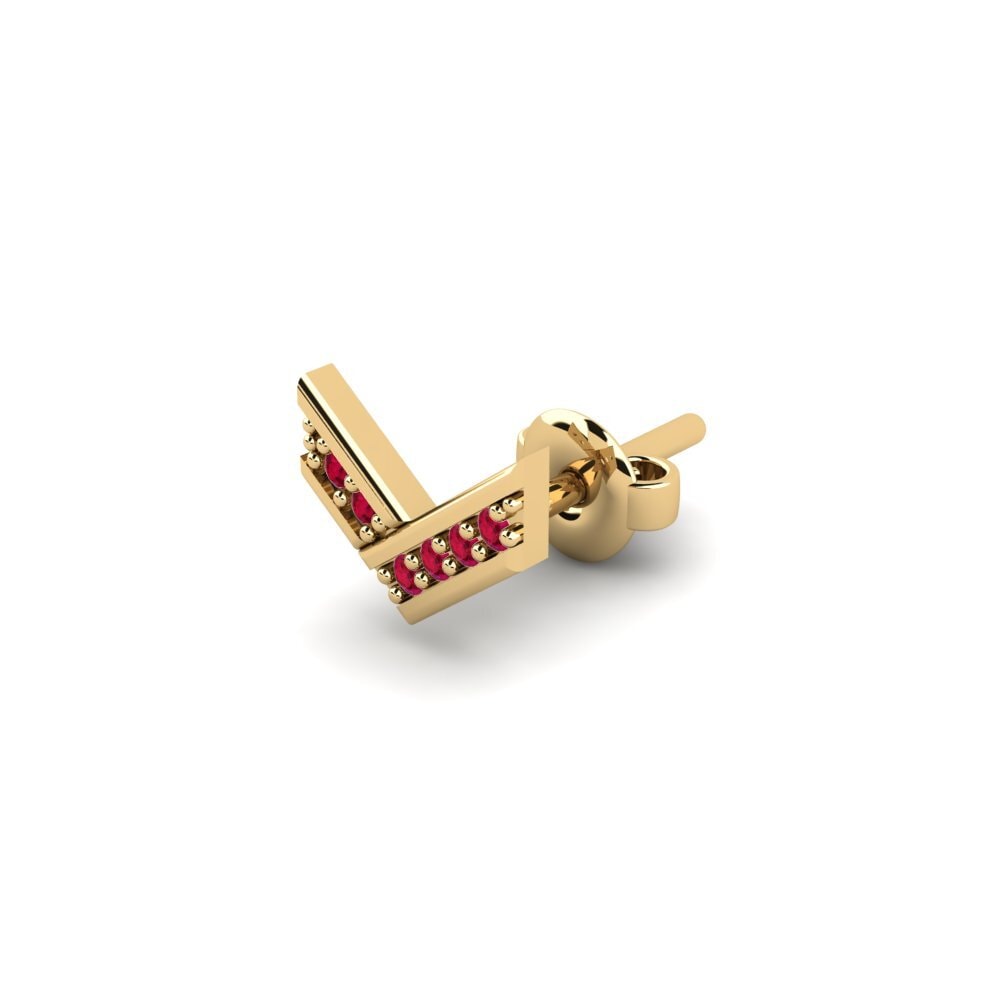 14ct Yellow Gold Ruby Men's Earring Judrus
