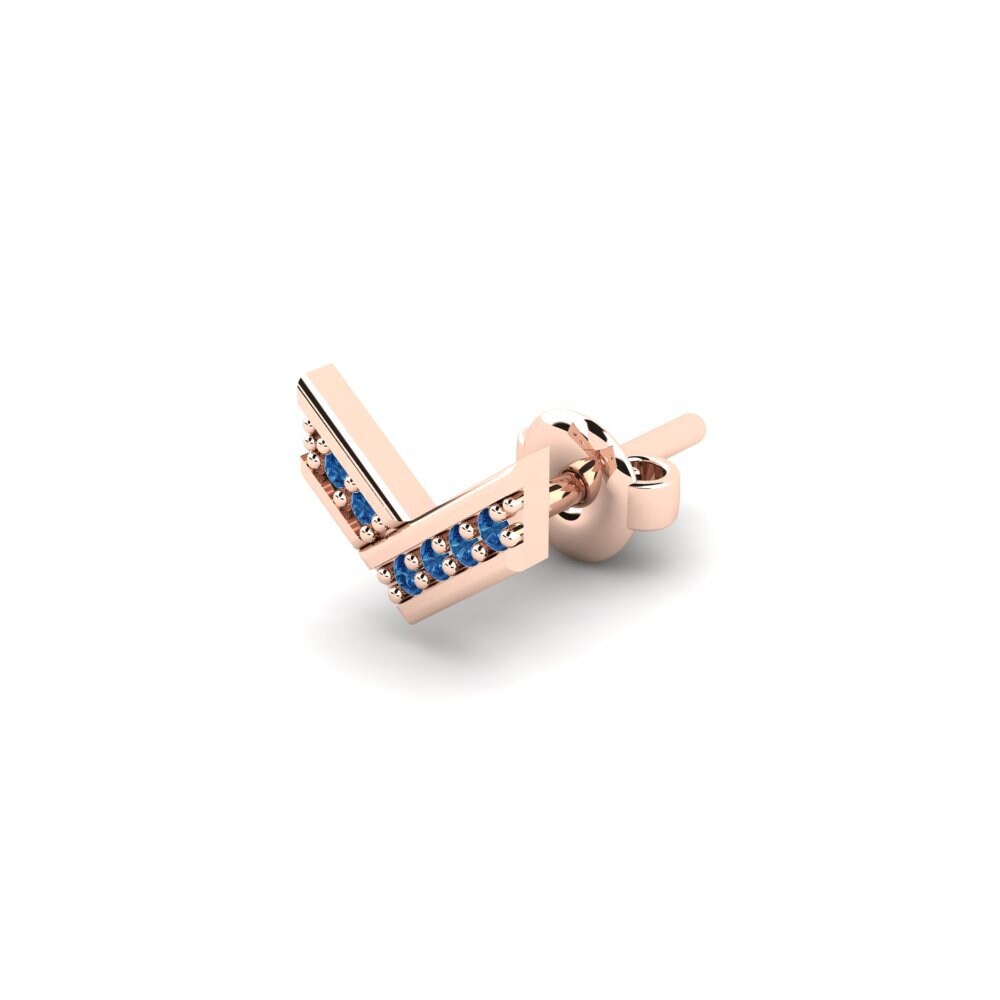 14ct Rose Gold Dark Blue Zirconia Men's Earring Judrus