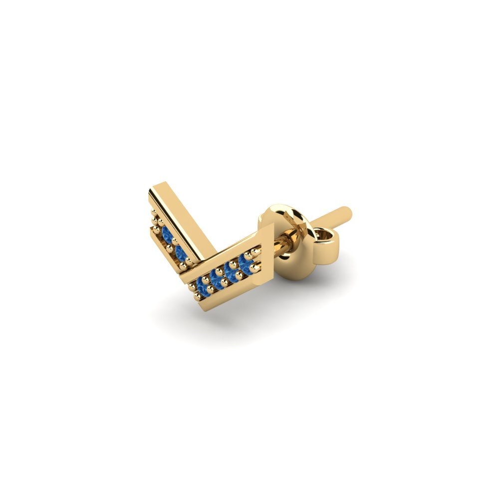 18ct Yellow Gold Dark Blue Zirconia Men's Earring Judrus