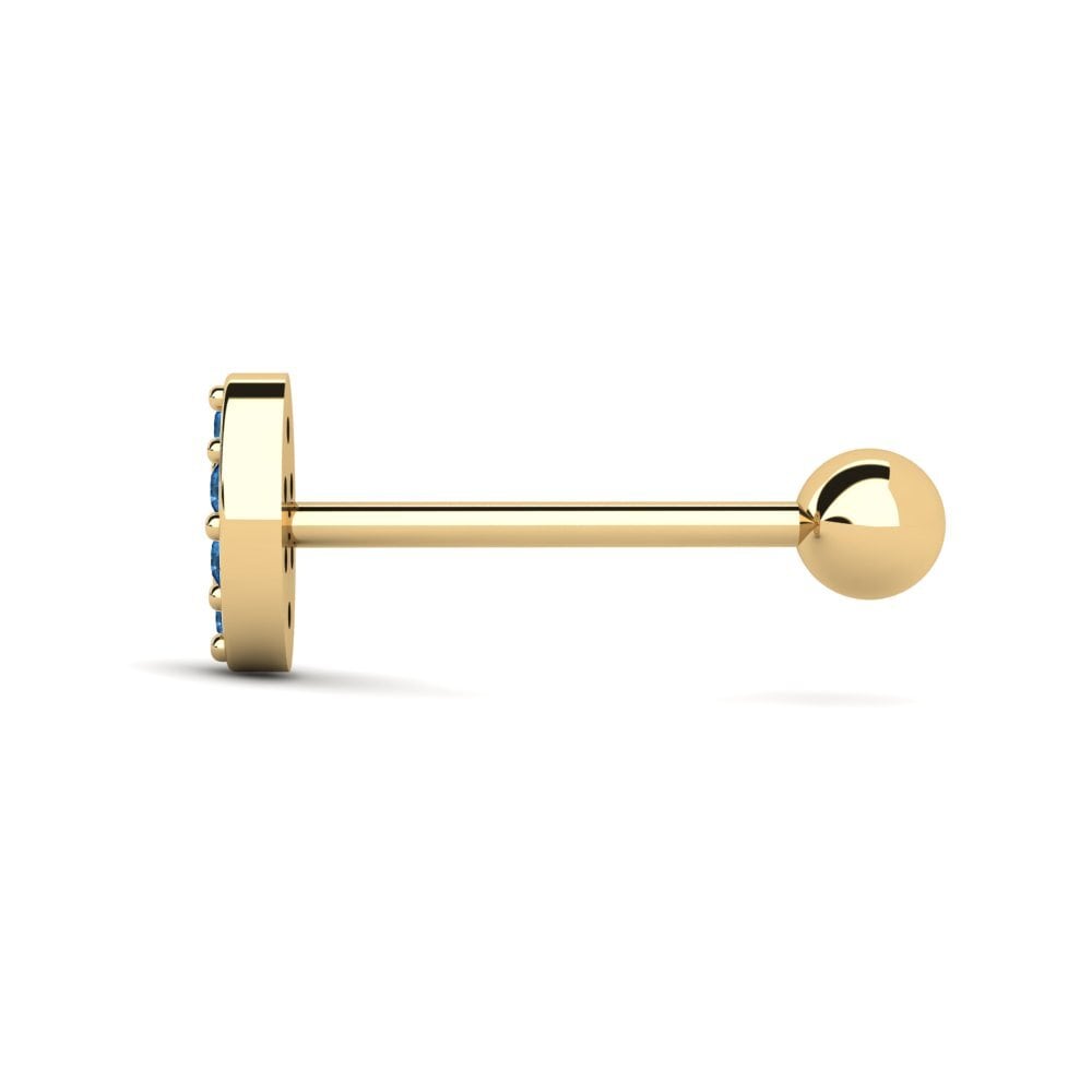 18ct Yellow Gold Dark Blue Zirconia Men's Piercing Juryman