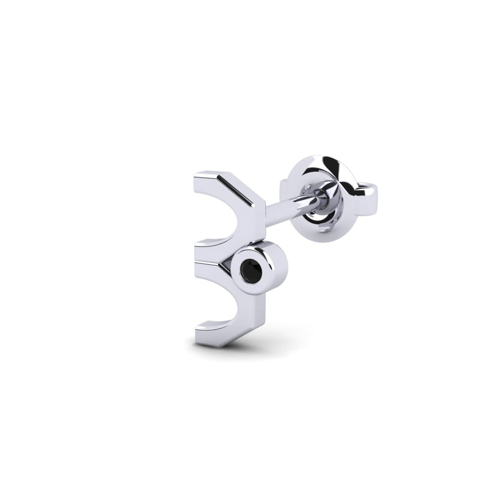 9ct White Gold Black Sapphire Men's Earring Justify - A