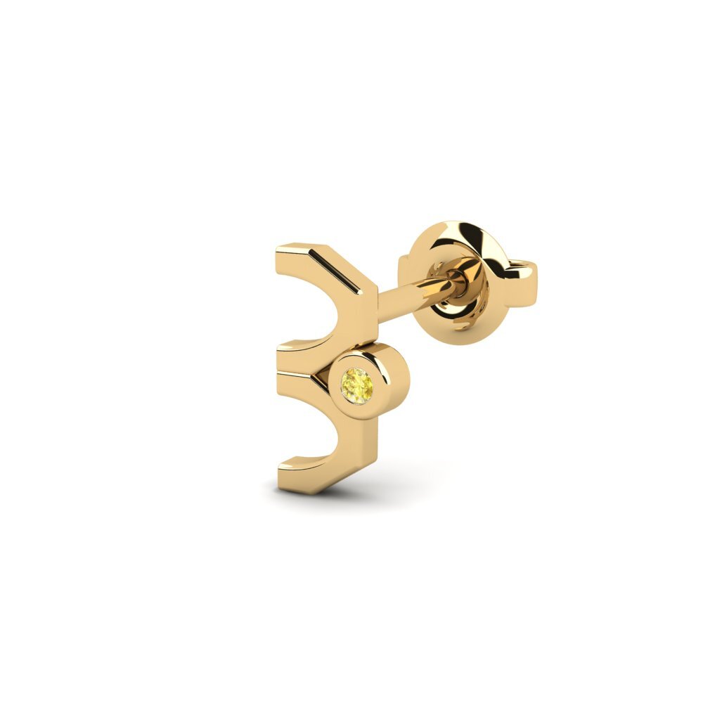 14ct Yellow Gold Yellow Sapphire Men's Earring Justify - A