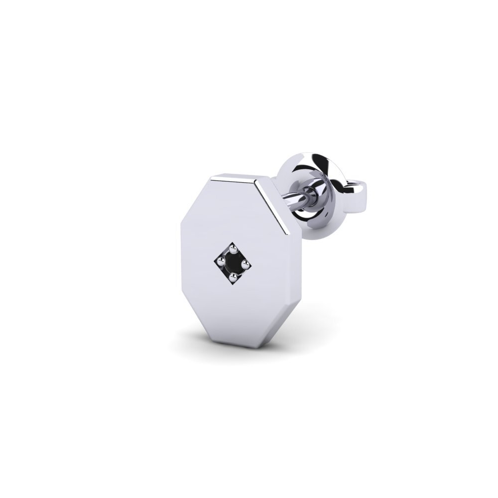 9ct White Gold Black Sapphire Men's Earring Justify - B