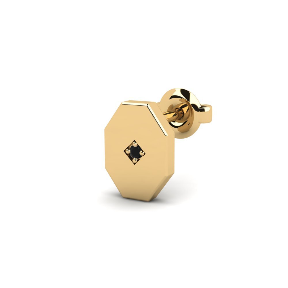 14ct Yellow Gold Black Sapphire Men's Earring Justify - B