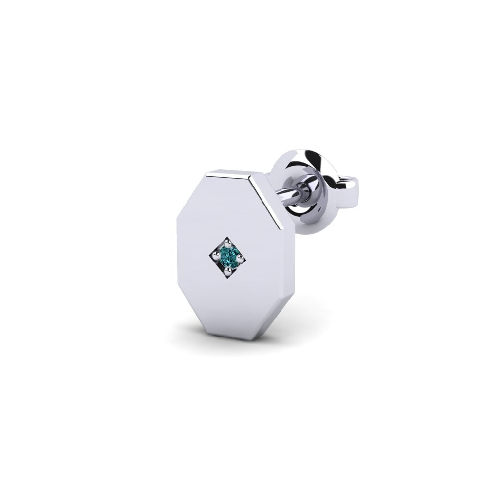 9ct White Gold Blue Diamond Men's Earring Justify - B