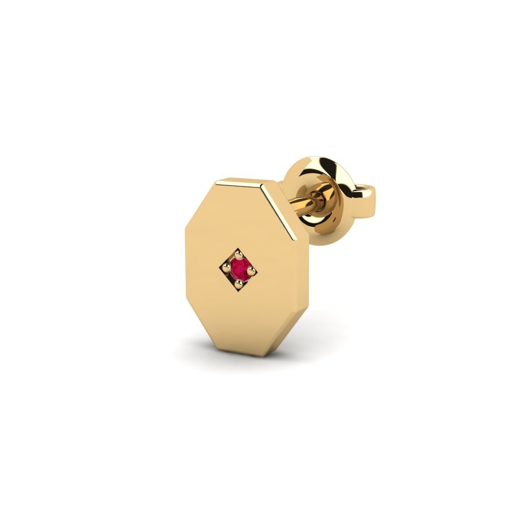 14ct Yellow Gold Ruby Men's Earring Justify - B