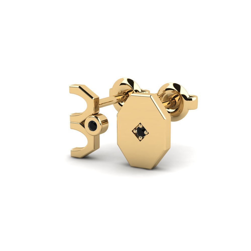 14ct Yellow Gold Black Onyx Men's Earring Justify - SET
