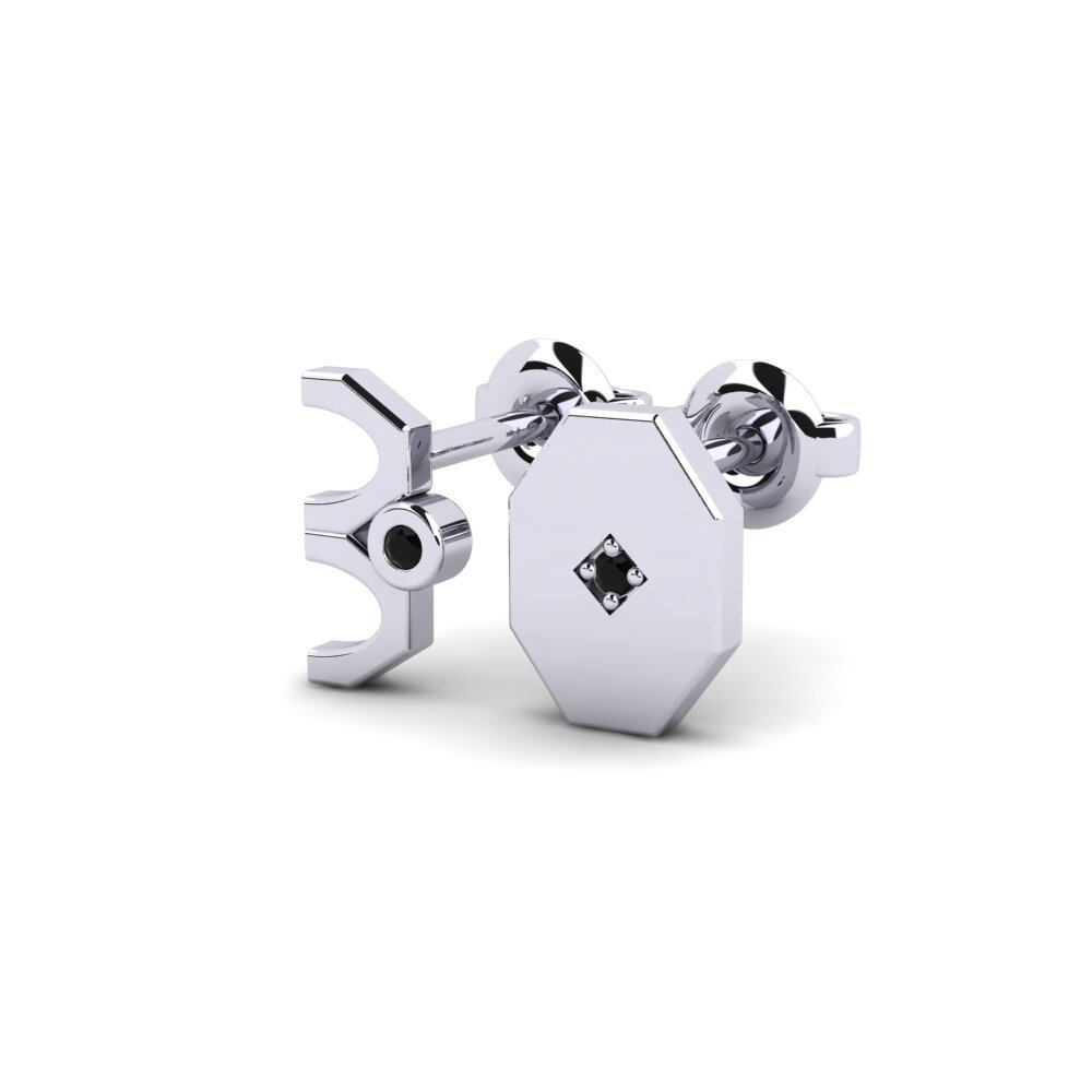 9ct White Gold Black Sapphire Men's Earring Justify - SET