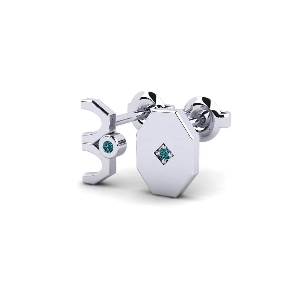 9ct White Gold Blue Diamond Men's Earring Justify - SET