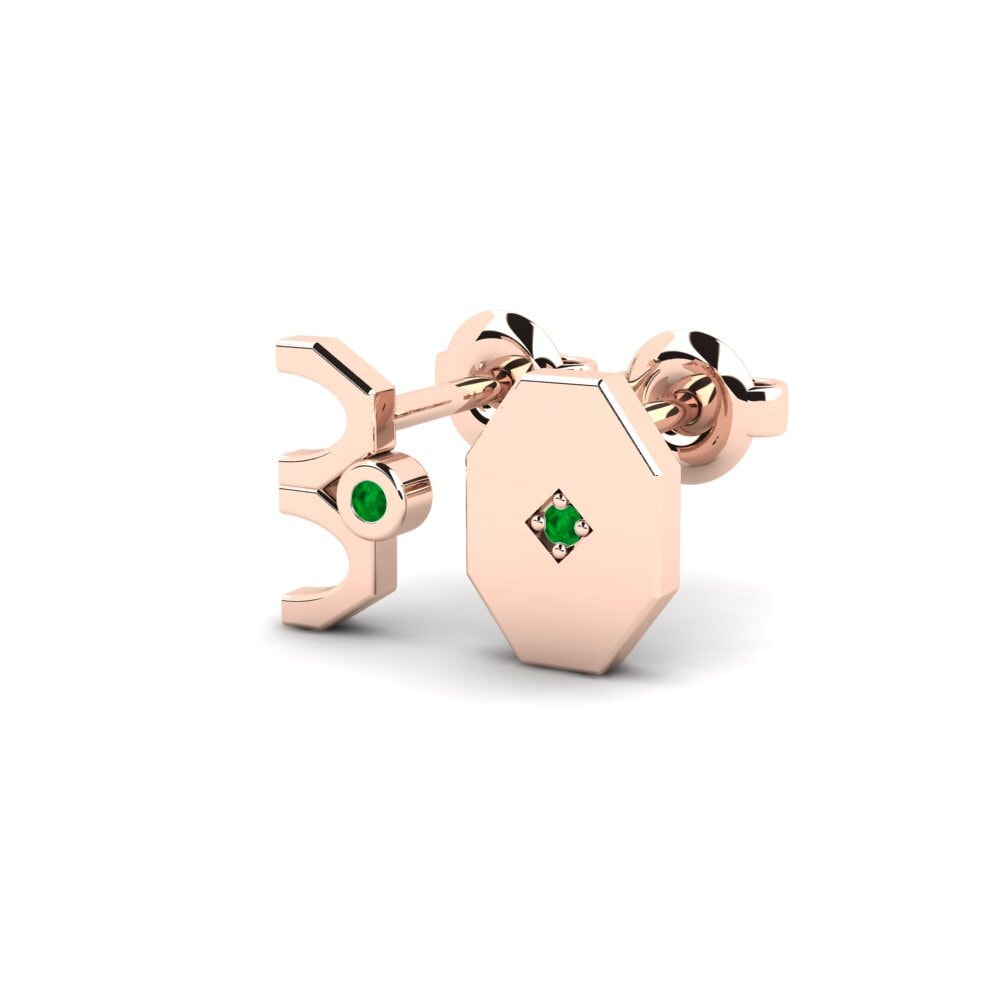 14ct Rose Gold Emerald Men's Earring Justify - SET