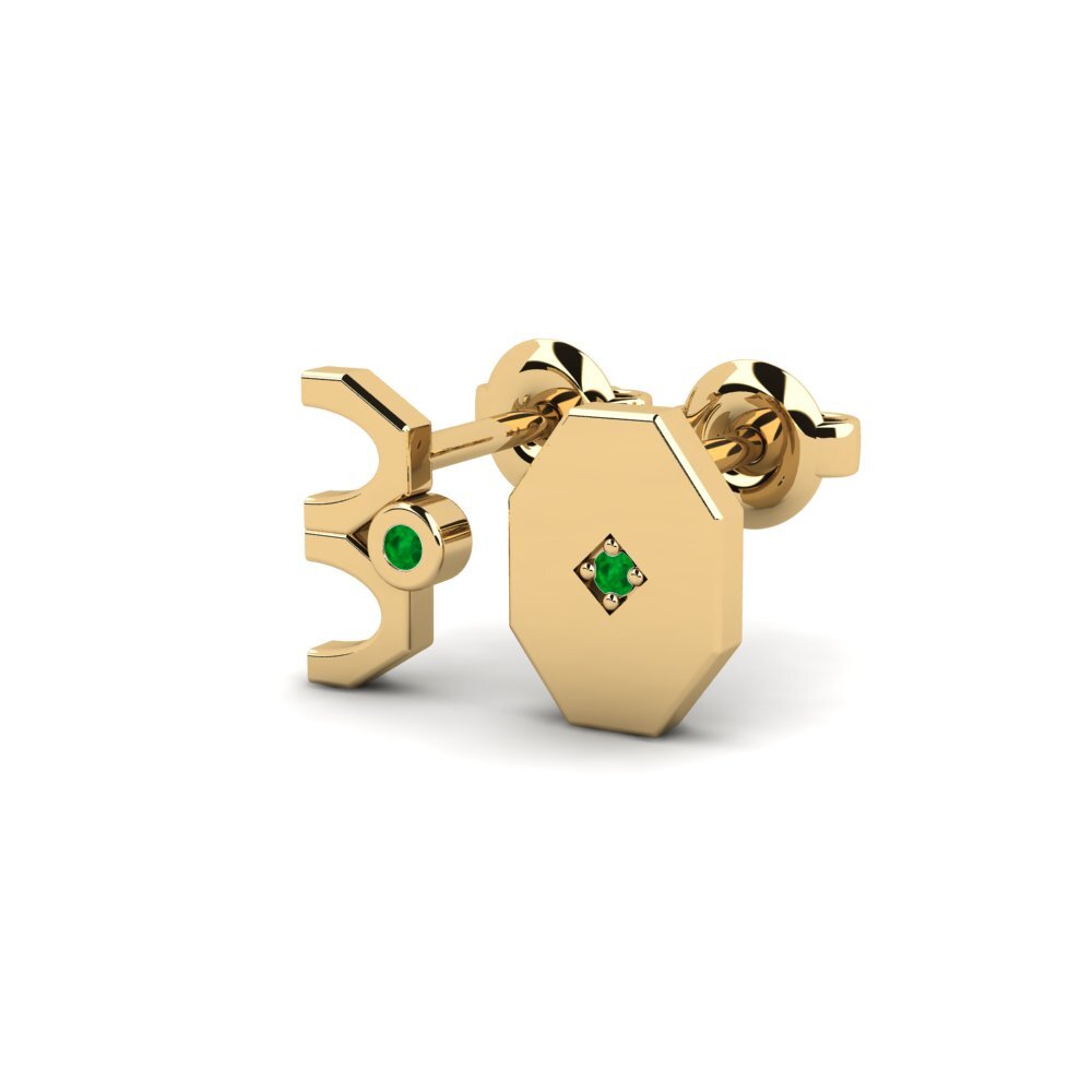 9ct Yellow Gold Emerald Men's Earring Justify - SET