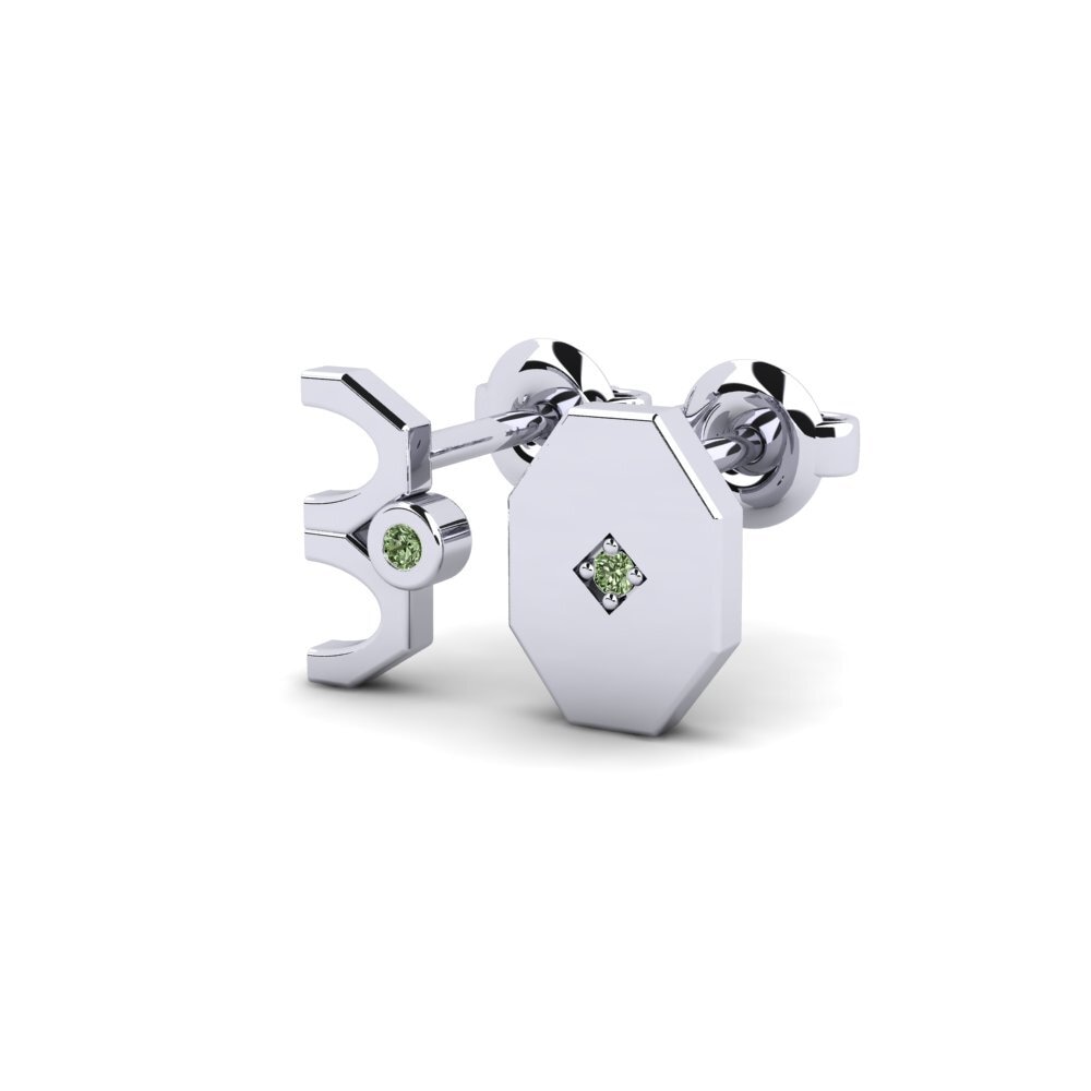 9k Oro Blanco Diamante Verde Pendiente para hombre Justify - SET