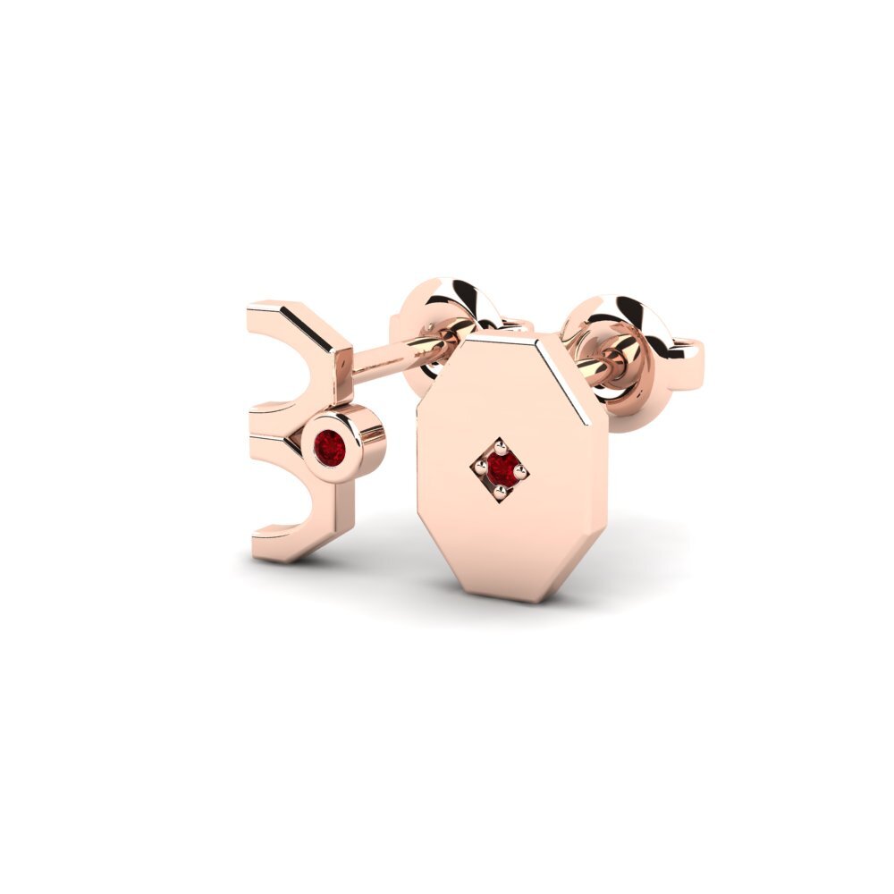 9k Oro Rosa Circonita Roja Pendiente para hombre Justify - SET