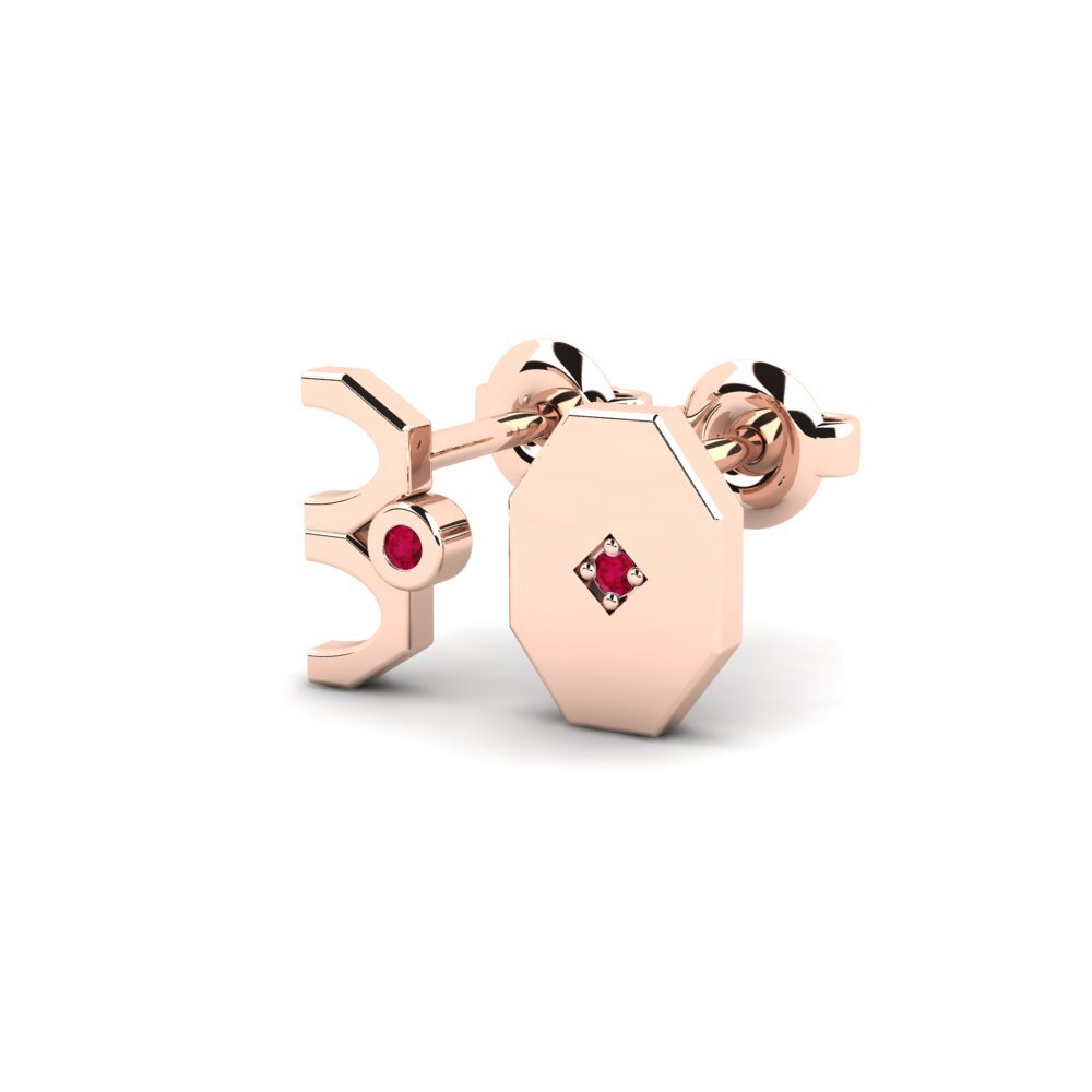 18ct Rose Gold Ruby Men's Earring Justify - SET