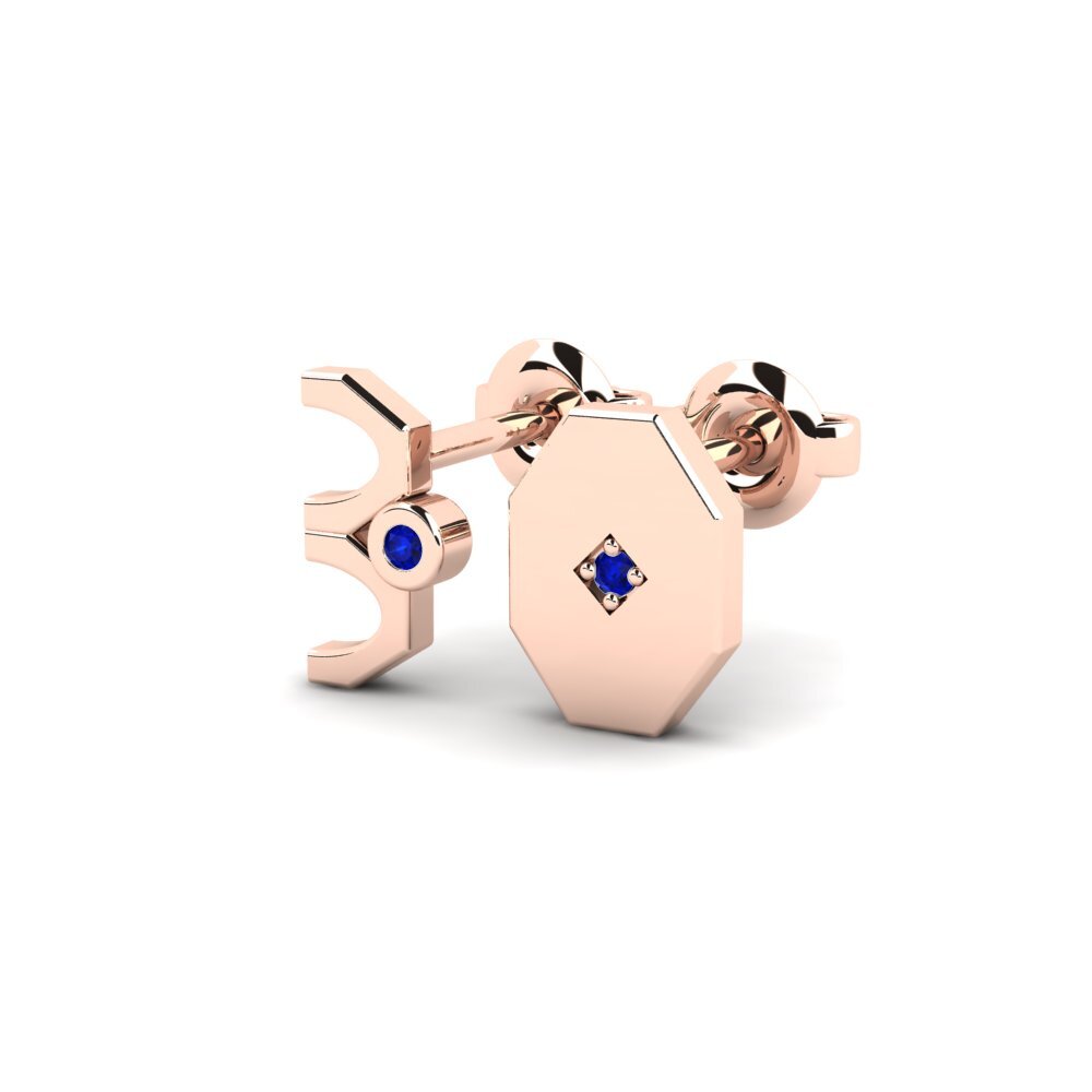 14ct Rose Gold Sapphire Men's Earring Justify - SET