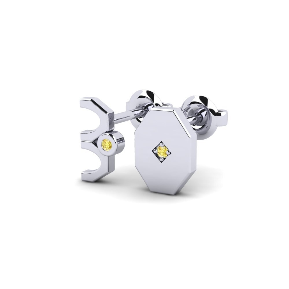 Platino Zafiro amarillo Pendiente para hombre Justify - SET