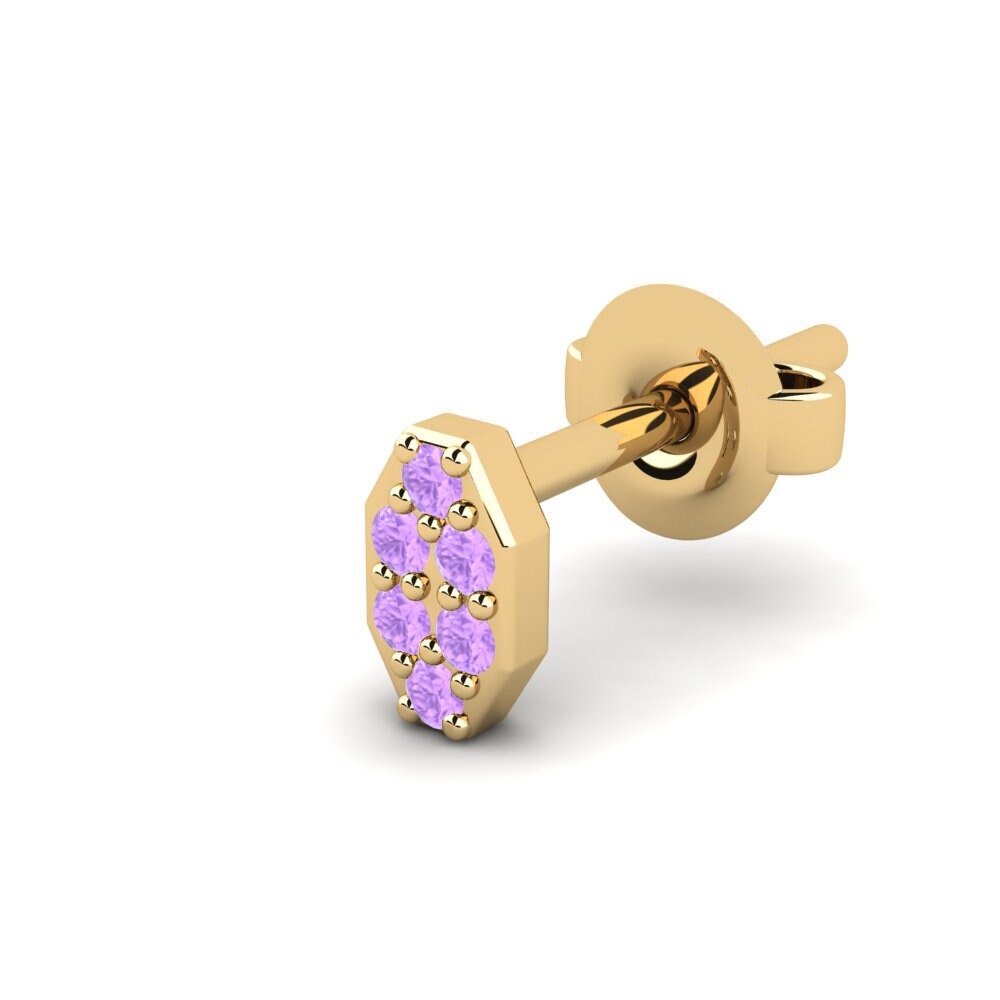 14ct Yellow Gold Amethyst Men's Earring Juvenal - A