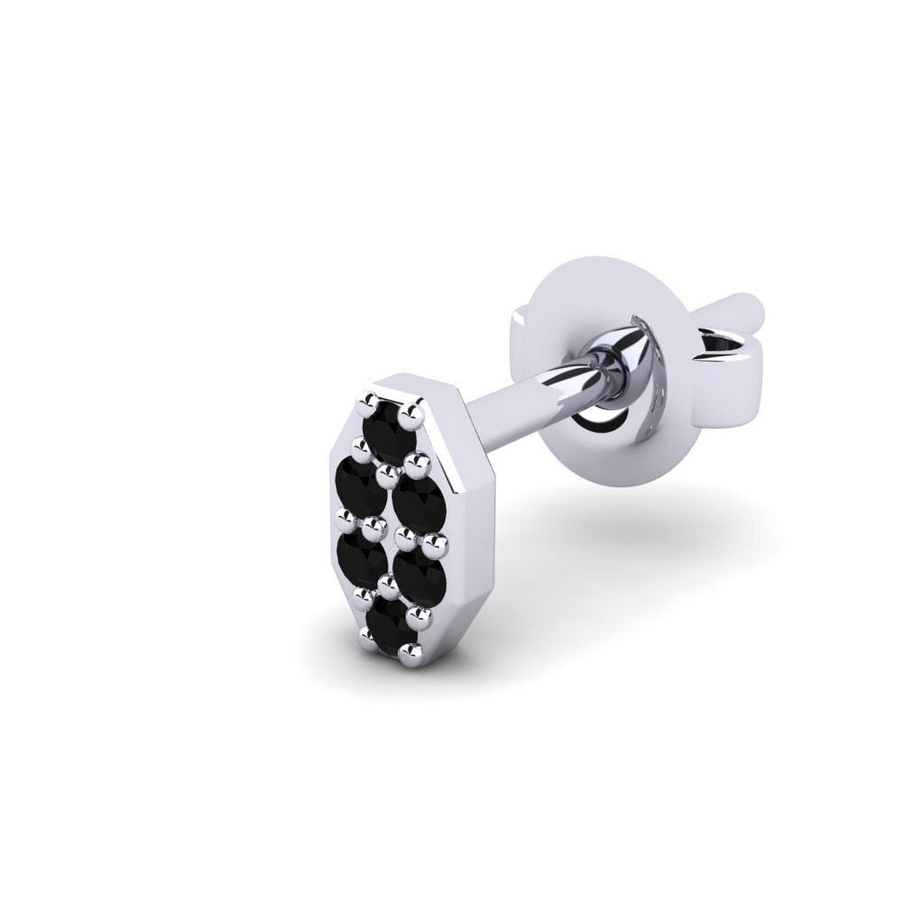 9ct White Gold Black Sapphire Men's Earring Juvenal - A
