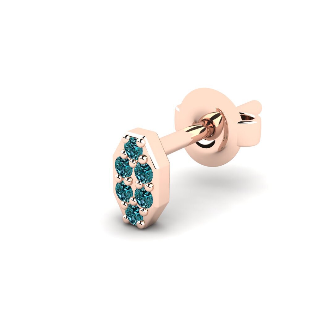 14ct Rose Gold Blue Diamond Men's Earring Juvenal - A