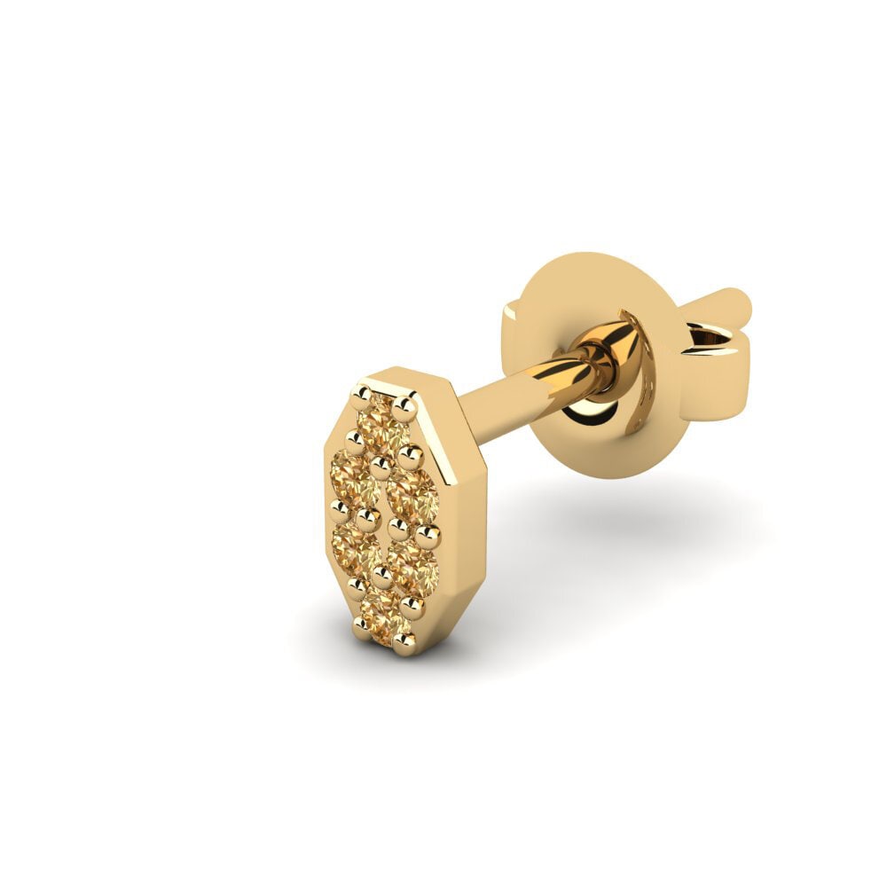 14ct Yellow Gold Brown Diamond Men's Earring Juvenal - A